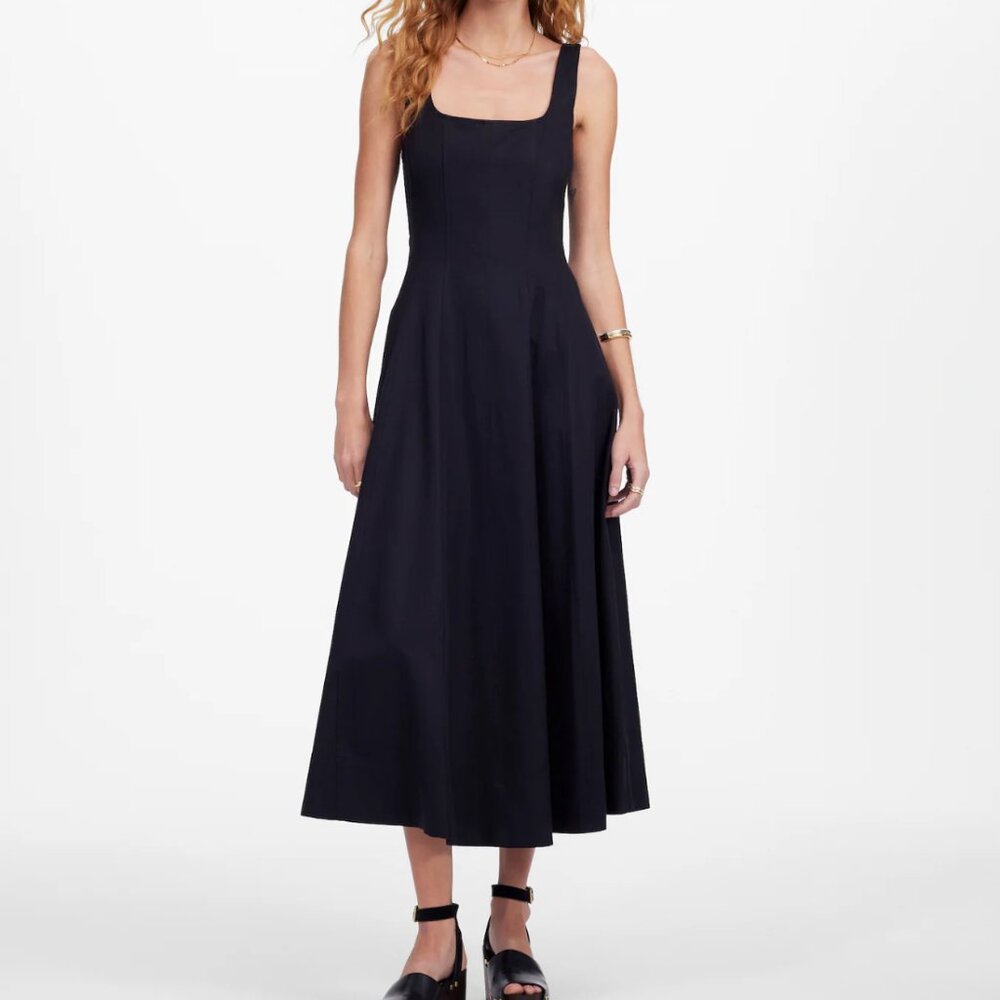 Madewell Black Midi Square-Neck Dress